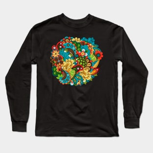 floral circular doodle ethnic Long Sleeve T-Shirt